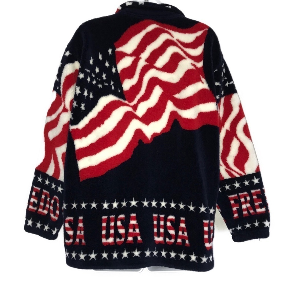 Red White Blue Zip Front USA Fleece Jacket M - Picture 2 of 6